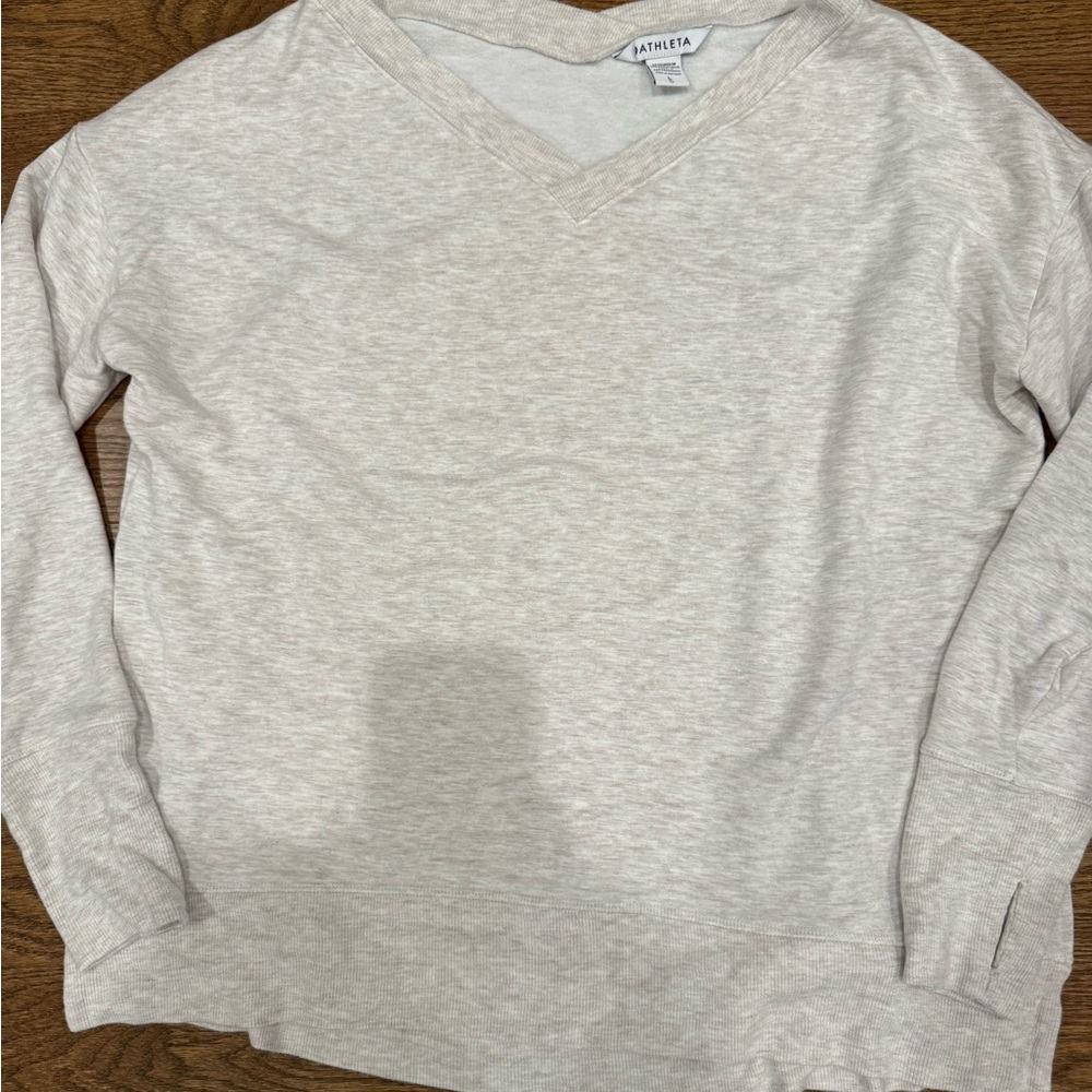 Athleta Coaster Luxe V-Neck Sweatshirt Heathered Cream